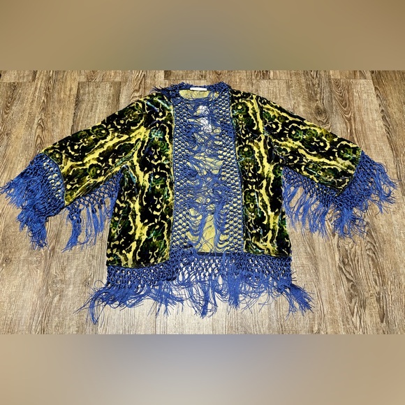 Urban Outfitters Tops - NWT! Urban Outfitters Roxanna Fringe Velvet Burnout Kimono Cover-up